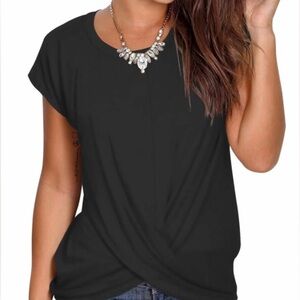 🙀 Twist Front Short Sleeve Tee T-shirt Tunic Top Casual Loose Fit Sz Medium NWOT